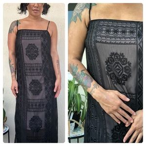 ANTHROPOLOGIE Black Embroidered Slip Dress!
